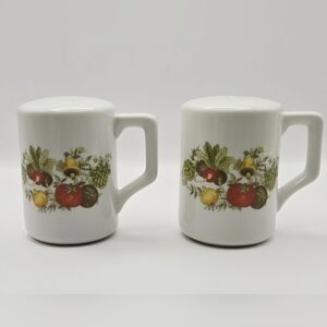 Vintage Japan Vegetable Print Salt & Pepper Shakers – Mug Style with Handles